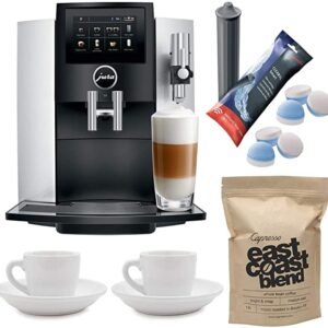 Jura S8, 15210 Moonlight Silver Includes Two Ceramic Espresso Cups, Jura Clearyl Smart Filter Cartridge, Jura Multi-Pack 2-Phase Cleaning Tablets and 1 Pound Whole Bean Coffee