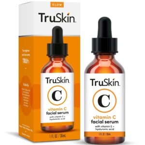 TruSkin Vitamin C Serum for Face, Anti Aging Serum with Hyaluronic Acid, Vitamin E, Organic Aloe Vera and Jojoba Oil, Hydrating & Brightening Serum for Dark Spots, Fine Lines and Wrinkles, 1 fl oz